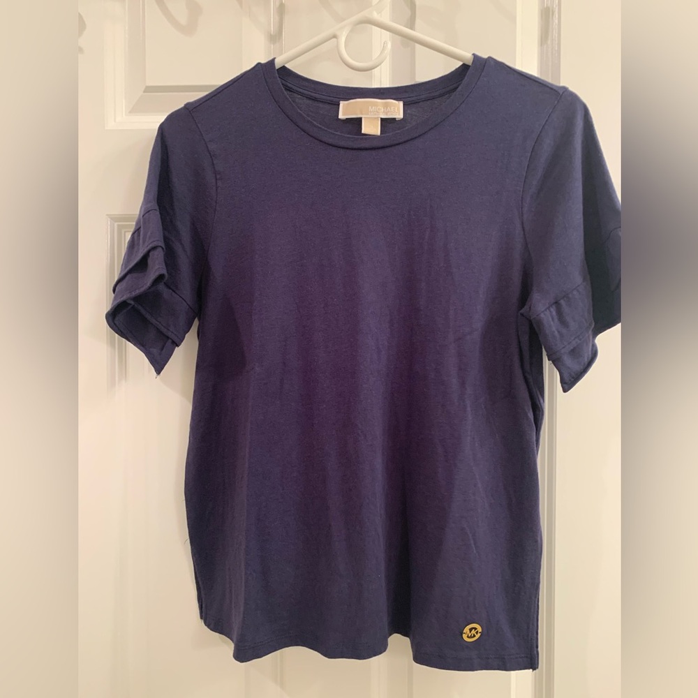 Michael Kors Navy Ruffle Short Sleeve Shirt